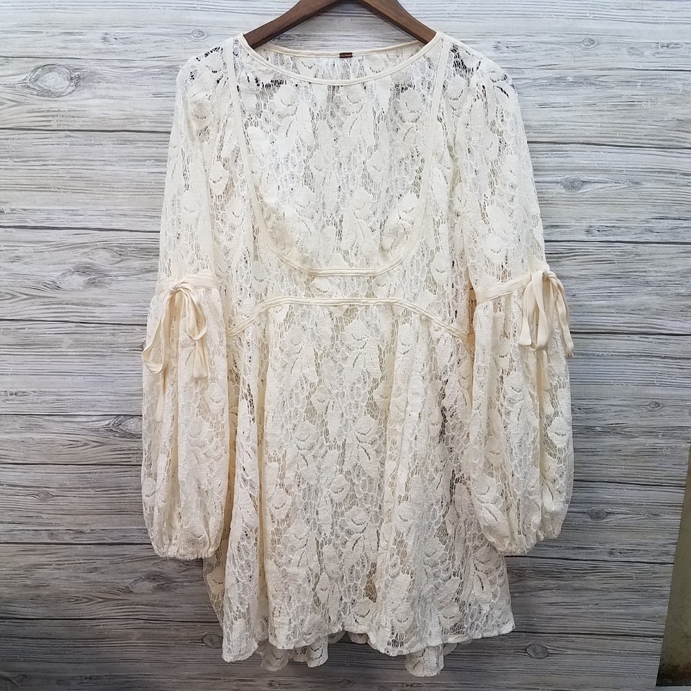 ANTHROPOLOGY Free People Ruby Mini Cream Lace Dress #bohemian